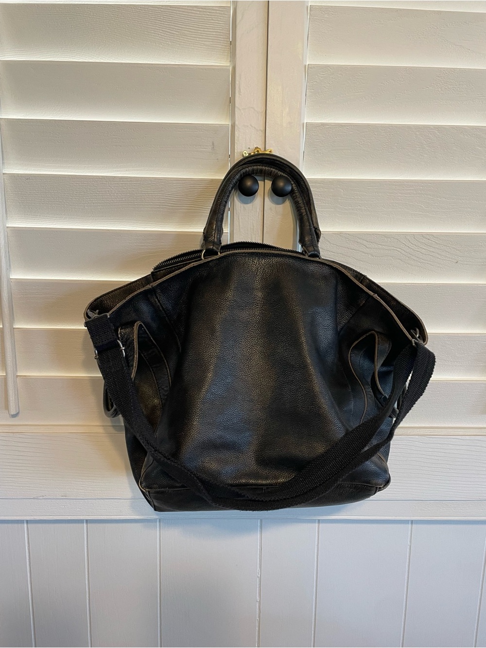 Free People Black Leather Shoulder Bag with Top Handles
